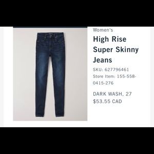 Abercrombie High Rise Skinny Jeans